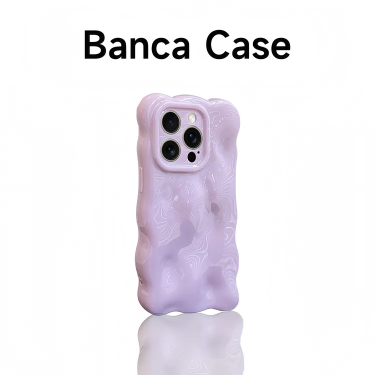 BANCA韩风温柔紫纯色适用苹果16promax手机壳15/14波浪云朵壳1312