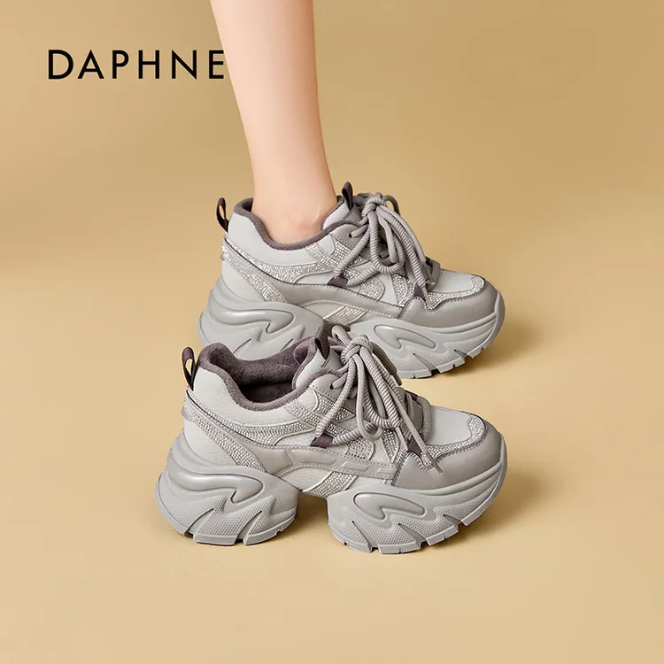 达芙妮2025秋冬新款百搭毛茸茸加绒老爹鞋增高时尚休闲鞋女鞋LL