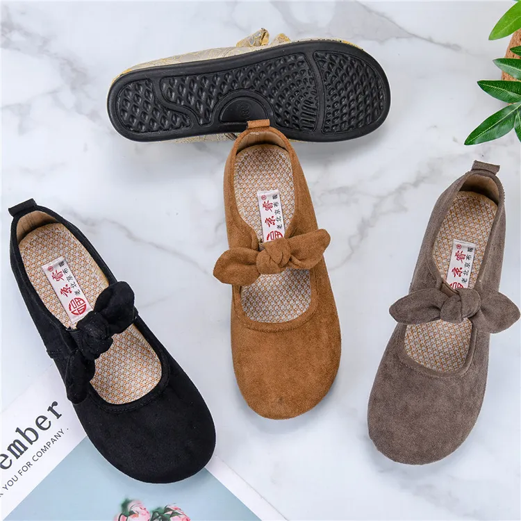 春季新款老北京布鞋女百搭时尚蝴蝶结包头鞋舒适洋气平底妈妈鞋