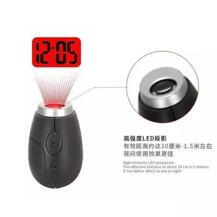 创意便携数字迷你投影钟老人学生夜晚实用夜光电子手电筒日历大屏