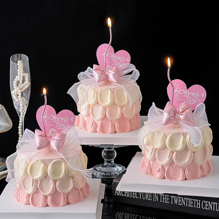 3.8女神节唯美蛋糕装饰女王节妇女节珍珠鱼尾纱丝带烘焙装扮插件