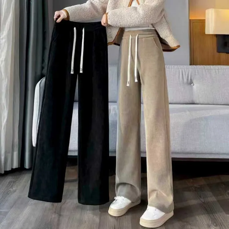 窄版阔腿裤女高腰垂感宽松大码显瘦休闲直筒裤秋冬新款加厚裤子女