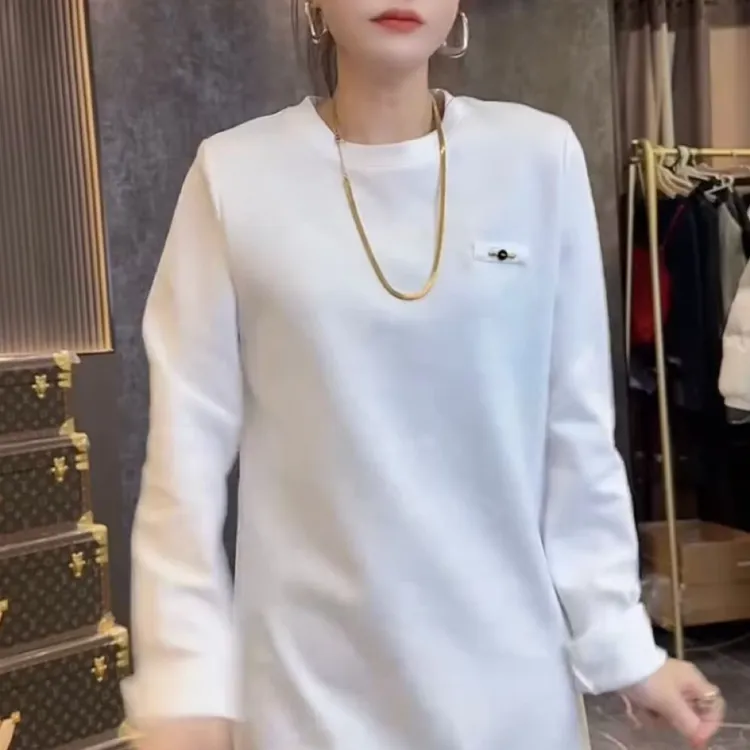 欧洲站简约长袖T恤女25秋冬季韩系显瘦设计感后开叉中长款打底衫