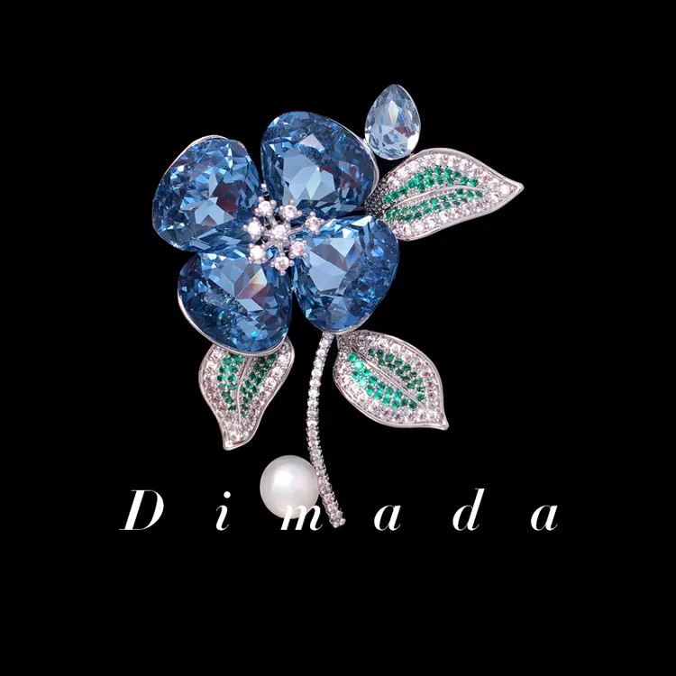 铜合金仿水晶胸针 d1277蓝水晶花卉胸针女高级感胸花大衣别针新款