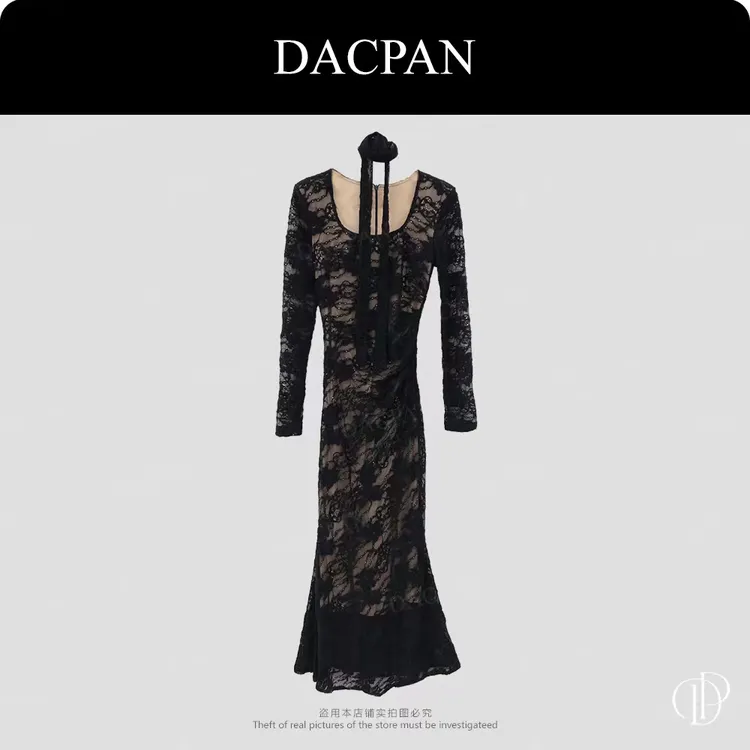 DACPAN-“联亿”方领褶皱收腰磨毛长裤连衣裙 2025/盼·PP 8467