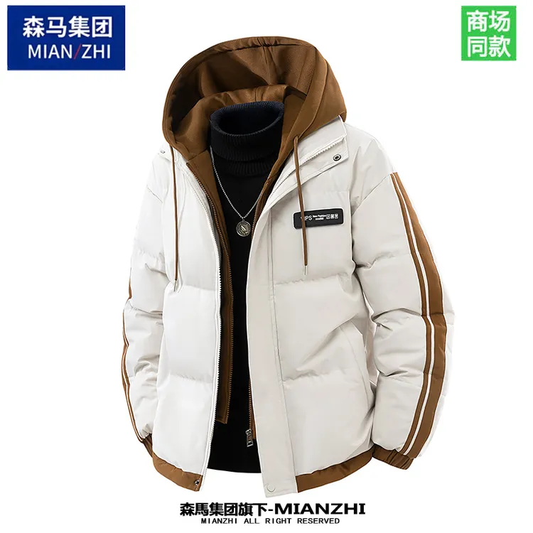 棉致品牌秋冬新款连帽假两件加厚棉衣外套青少年宽松棉服男棉袄潮