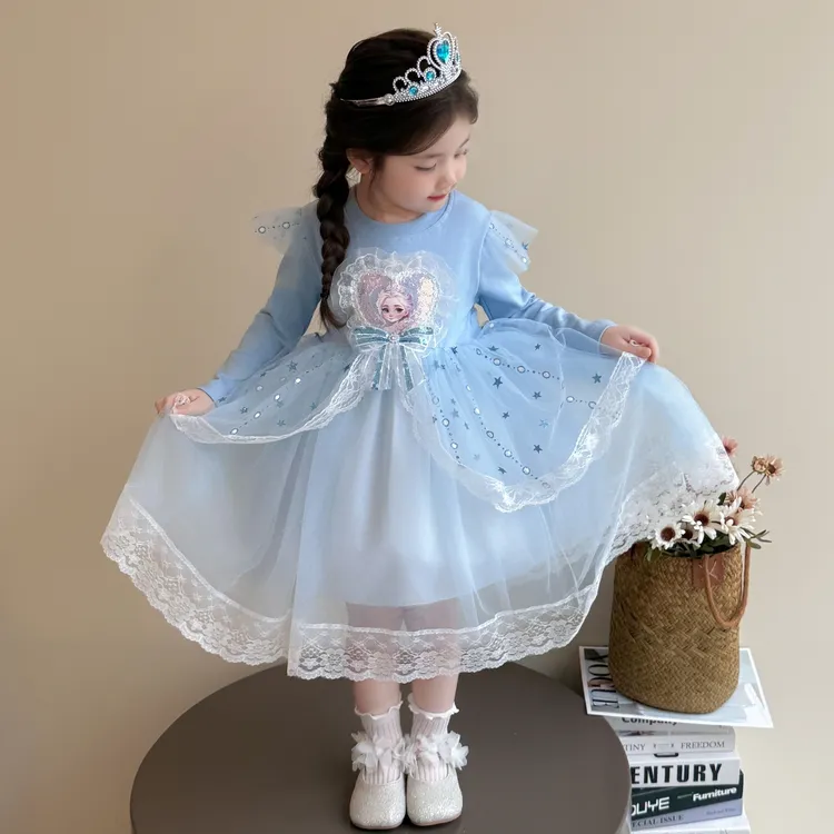 女童爱莎公主裙春秋新款2025甜美冰雪奇缘连衣裙小女孩生日礼服裙
