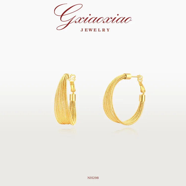 G XIAOXIAO 镀K金 气质个性高级百搭多层圆圈耳环NH297 NH298