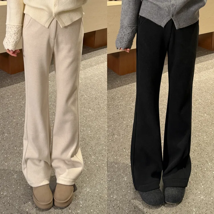 宿慕SUMU 加绒百搭直筒微喇裤2025冬季12-5新款高腰休闲长裤6721