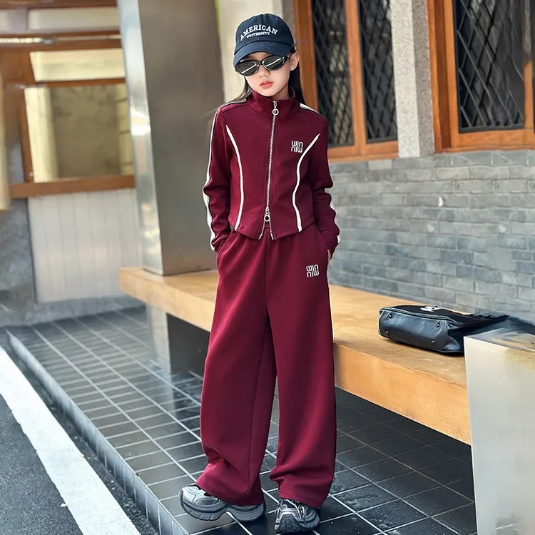 女童拉条卫衣套装春秋2025新款中大童洋气儿童韩范童装休闲两件套