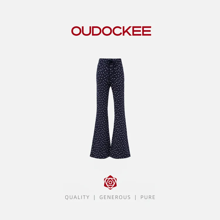 OUDOCKEE 鸥鸥 【棉】小花裤 碎花高腰喇叭休闲裤 K2503X474T