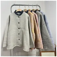 2WT001  春季新款宽松百搭格纹毛呢外套