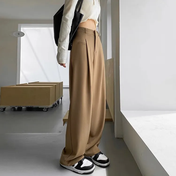 卡其色西装裤女春垂感高腰显瘦直筒西裤高级感秋冬休闲拖地阔腿裤