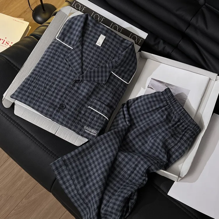 【简致绅风】新款休闲短袖短裤睡衣宽松套装家居服夏季翻领薄款男士