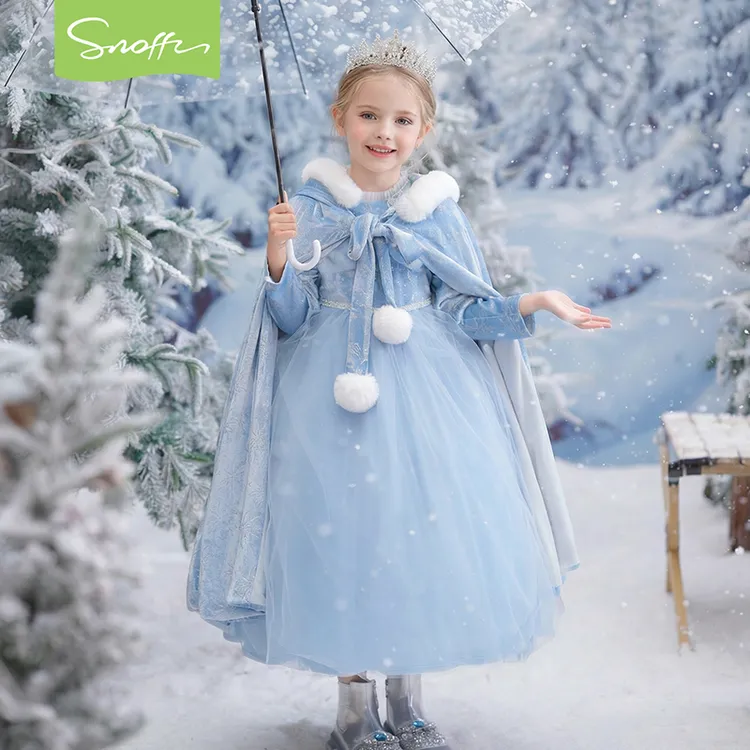 斯纳菲女童连衣裙秋冬新款女宝周岁生日礼服爱莎加绒公主裙冬装裙