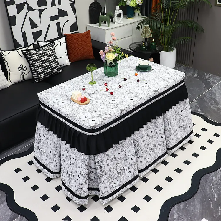 2025新款【莫奈花园】长方形烤火罩加厚加绒取暖桌罩套黑白轻奢冬季