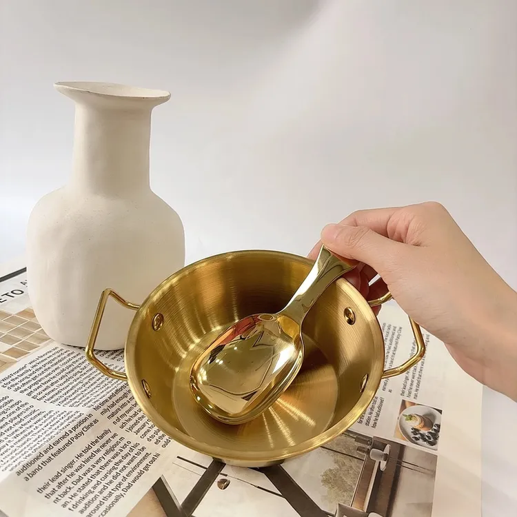 304不锈钢金色双耳碗超萌可爱金色罐罐勺子家用吃饭沙拉碗