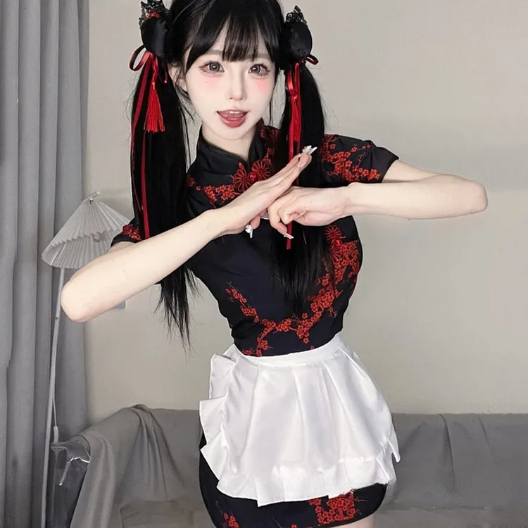 中华厨娘旗袍睡裙洛丽塔性感复古国风Lolita纯欲风显瘦紧身高腰裙