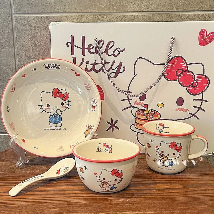 Hello Kitty联名餐具高颜值陶瓷碗盘家用凯蒂猫儿童饭碗生日礼物