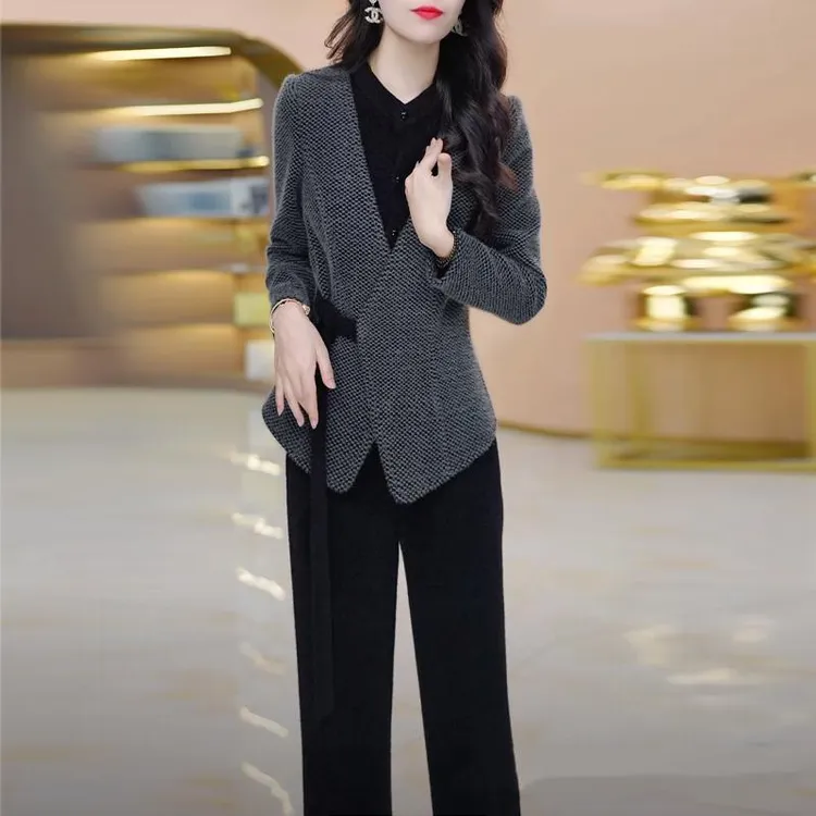 [上衣+裤子] 2025年新款优雅气质时尚大气减龄收腰显瘦套裤M-4XL
