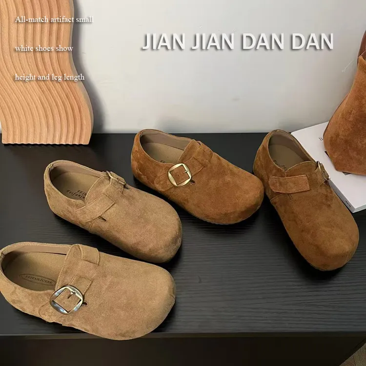 勃肯鞋女2025年秋季新款大头厚底内增高卡皮巴拉小个子乐福鞋单鞋