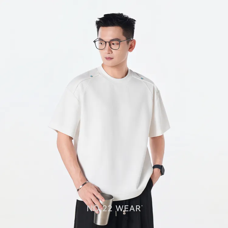 二十二号穿搭【贵气绿松石】夏季显肩宽凉感圆领设计款短袖t恤男士