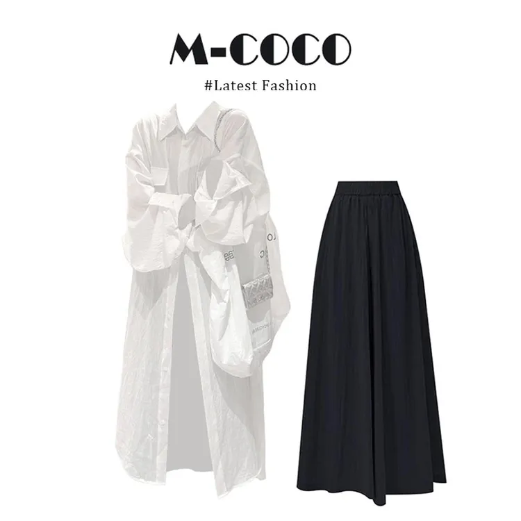 MARIE.COCO春秋随性松弛感一整套轻薄透气长款衬衫上衣阔腿休闲裤
