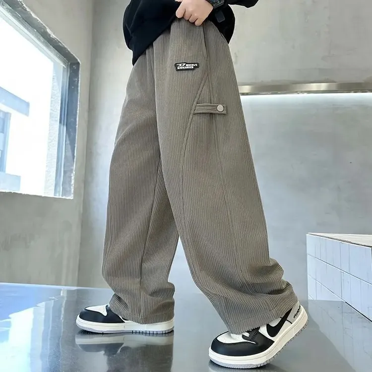 男童卫裤新款灯芯绒裤子中大童加绒休闲裤春秋冬运动显高时髦长裤