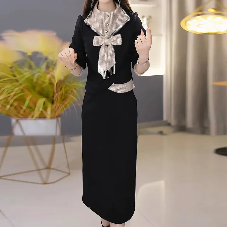 【上衣+半身裙】加厚两件套2025新款秋冬时尚收腰显瘦气质女装套装