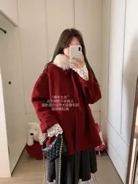 漫姐的店【圣诞浆果】韩系大毛领双面羊绒大衣气质减龄羊毛呢外套