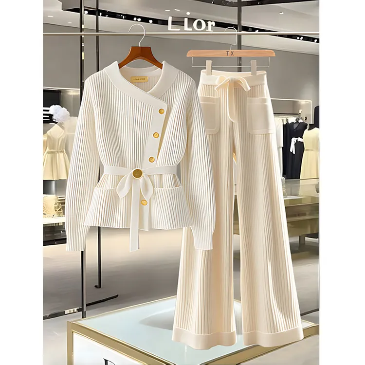 高级感洋气收腰显瘦针织衫女2025秋季新款高腰休闲裤子减龄两件套