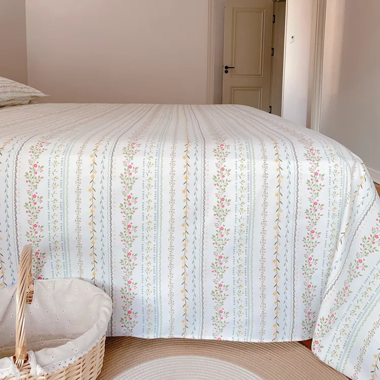 四季布细纱印花老粗布床单三件套透气软席床上用品凉席床单枕套商品图