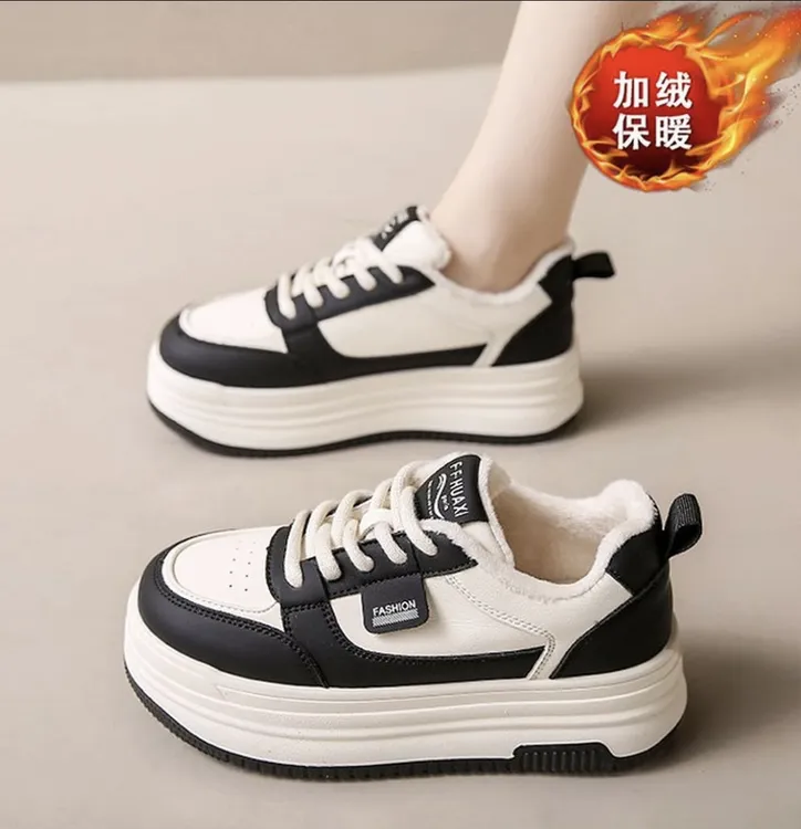 加绒时尚厚底小白鞋女2025冬款百搭韩版学生休闲板鞋A-1