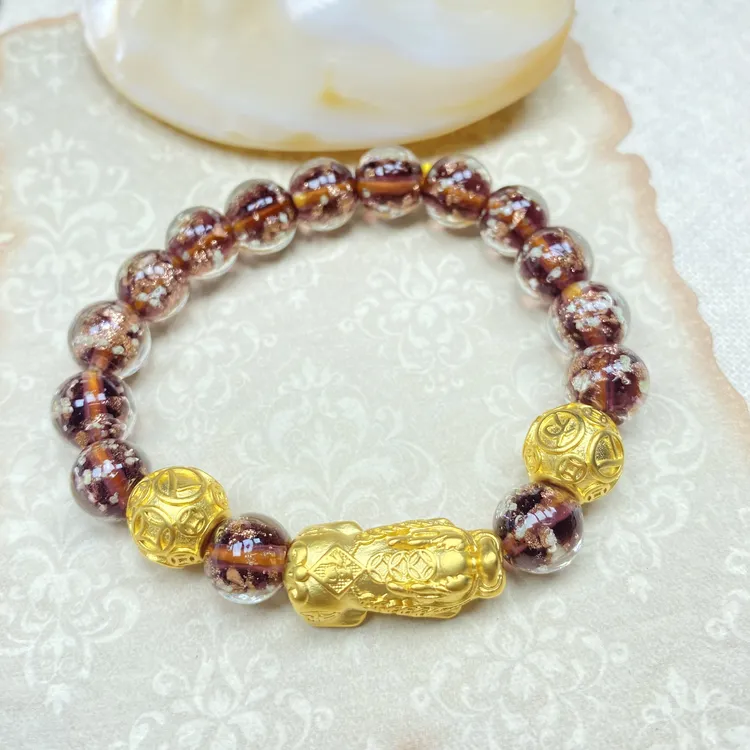 琉璃手链 爆款K0333黄色铜钱球瑞兽闪手链多样性发货47940