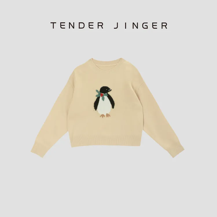 Tender Jinger【趣味小企鹅】圆领羊毛针织套头毛衣T53MII41366