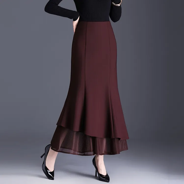 不规则包臀裙半身裙长款2025秋冬新款减龄鱼尾裙穿搭酒红色长裙冬