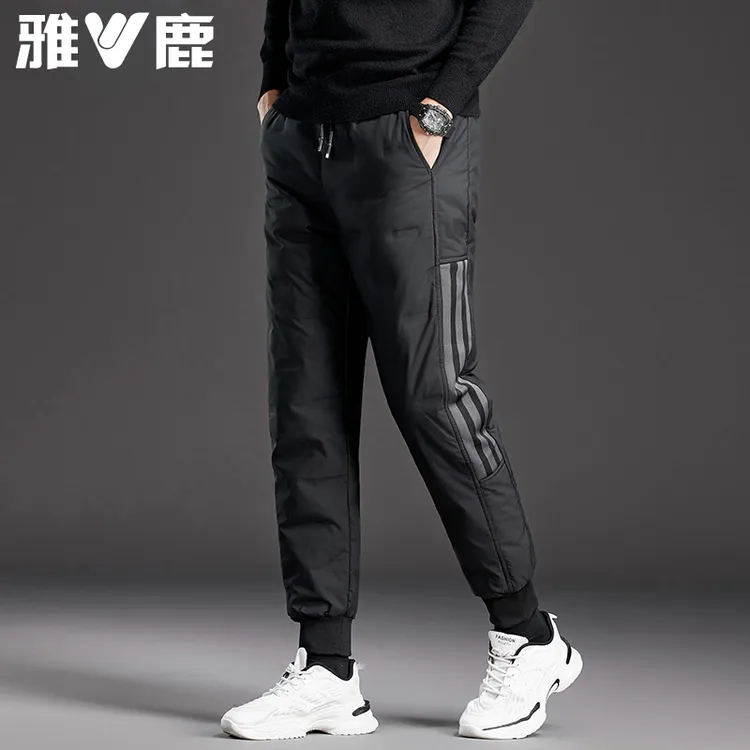 雅鹿羽绒裤男款高腰外穿秋冬季新款加厚修身防寒休闲束脚保暖棉裤