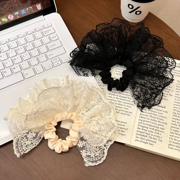 蕾丝少女～双层裙摆蕾丝发圈高级感气质发饰低马尾头绳甜美大肠圈