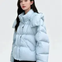 鹅绒轻薄无胆羽绒服女短款2025秋冬新款宽松泡芙连帽外套