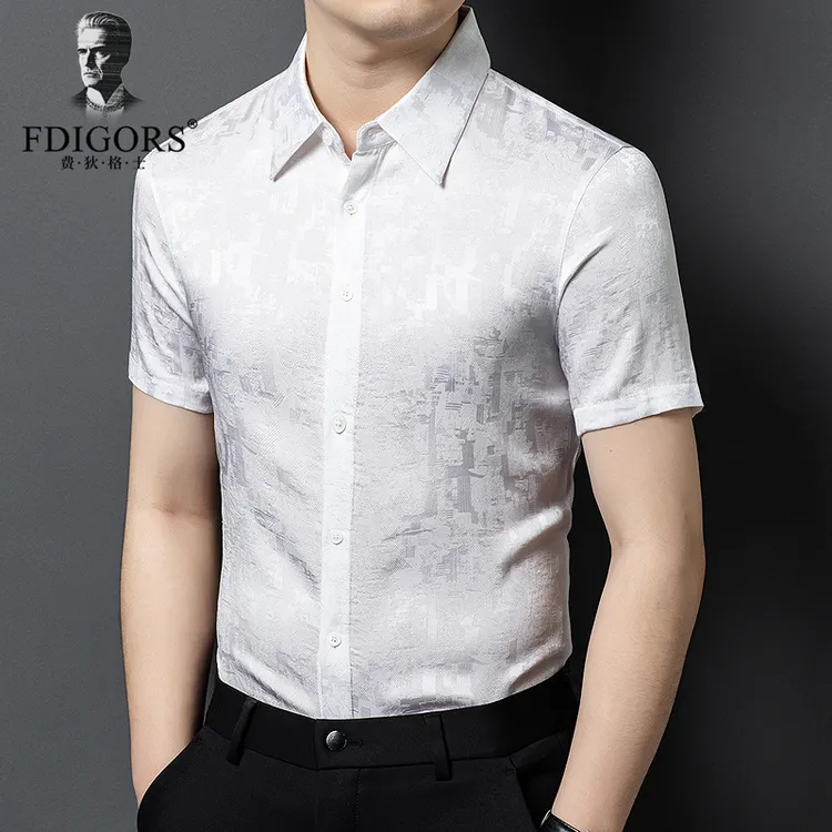 FDIGORS/费狄格士衬衫男真丝短袖夏季桑蚕丝衬衣青年商务休闲上衣