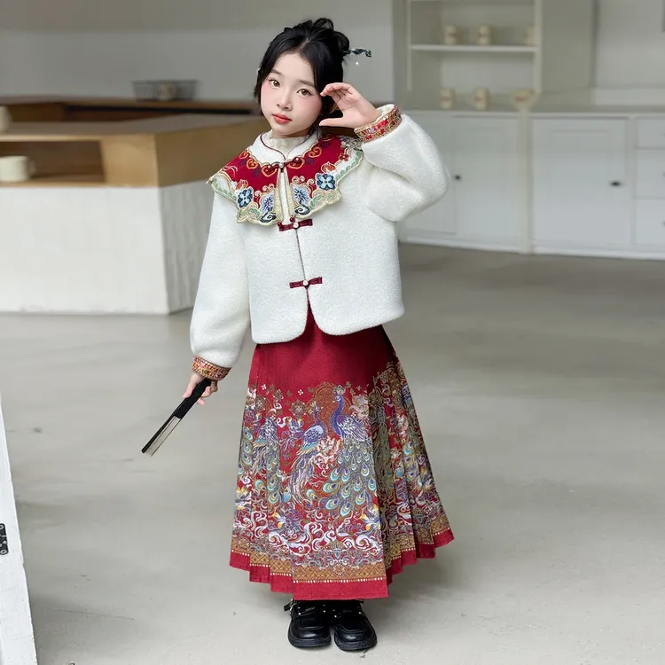 女童2025年新款中国风中大儿童装马面裙唐装棉服两件套装洋气休闲