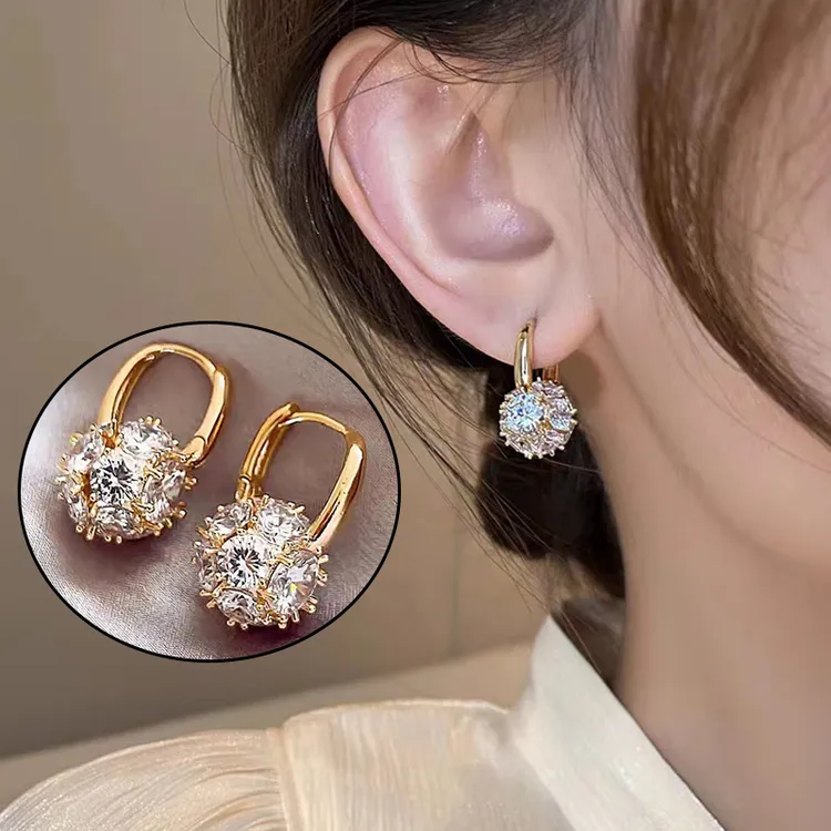 925银莫桑石耳饰 超闪锆石镶钻耳环小众设计钻球耳扣气质简约耳钉