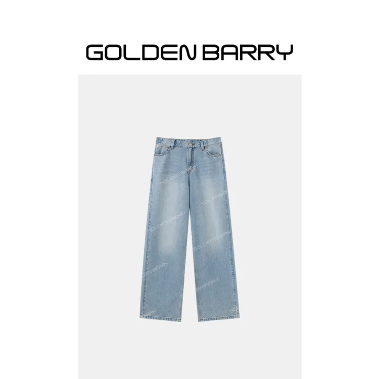 GOLDENBARRY｢超模裤｣水洗蓝垂感百搭阔腿牛仔裤宽松GB060710003