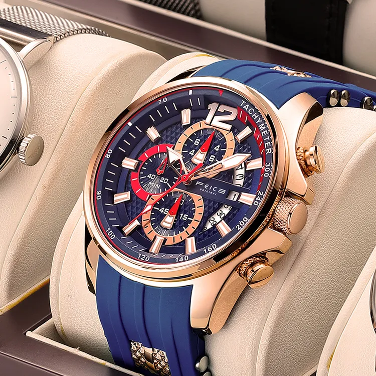 飞克男士手表多功能创意潮流腕表克莱因蓝夜光防水气质男款百搭商品图