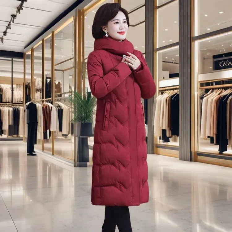 妈妈棉服女长款大码中老年冬季新款外套过膝棉衣加厚长款棉袄