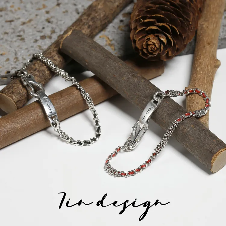 925银手链 7in旗舰店【拾光】原创小众设计复古手作编织情侣银手链