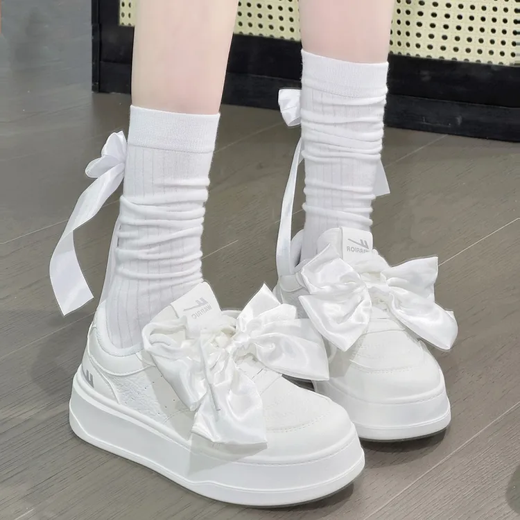 回力白色蝴蝶结小白鞋女2025新款厚底配裙子穿休闲鞋百搭韩版板鞋