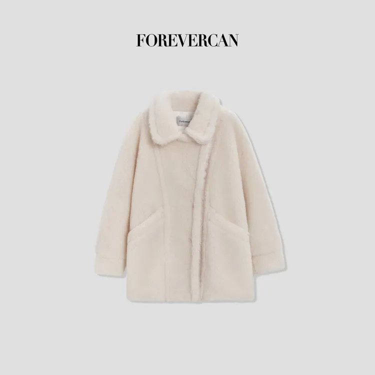 FOREVERCAN“北极熊”经典Teddy翻领廓形骆驼绒蚕丝羊毛外套SC22420
