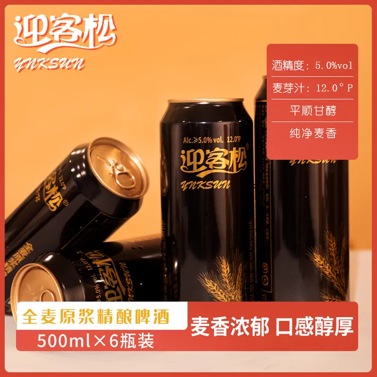 迎客松全麦原浆精酿啤酒麦芽浓度12P 500ml*6瓶整箱德式工艺酿造