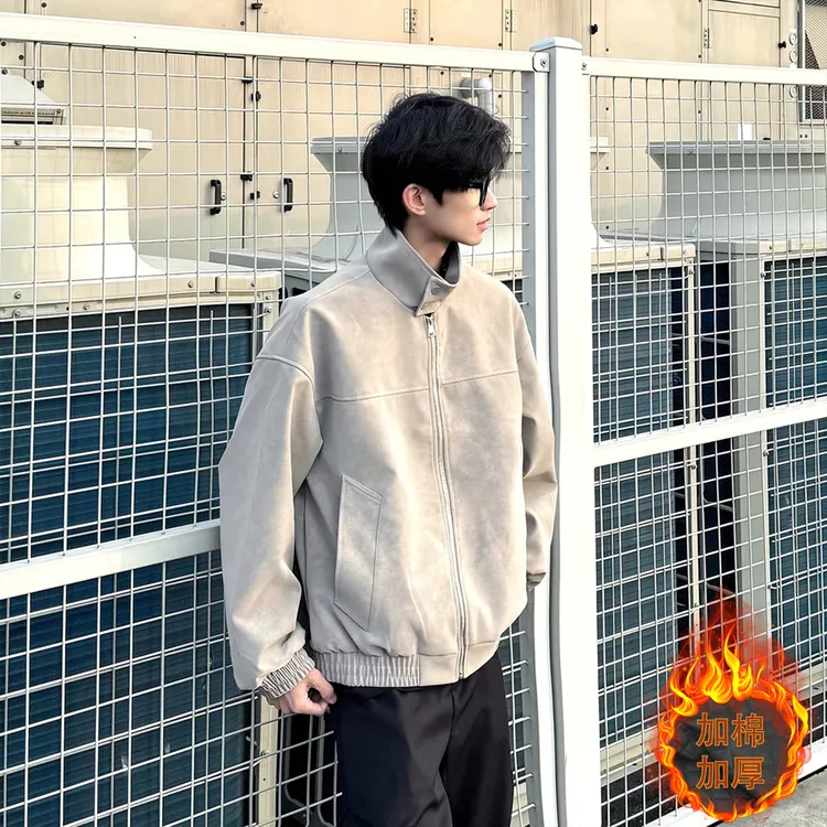 美式复古情侣皮衣夹克外套男女秋冬短款高级感痞帅扎染哈灵顿飞行